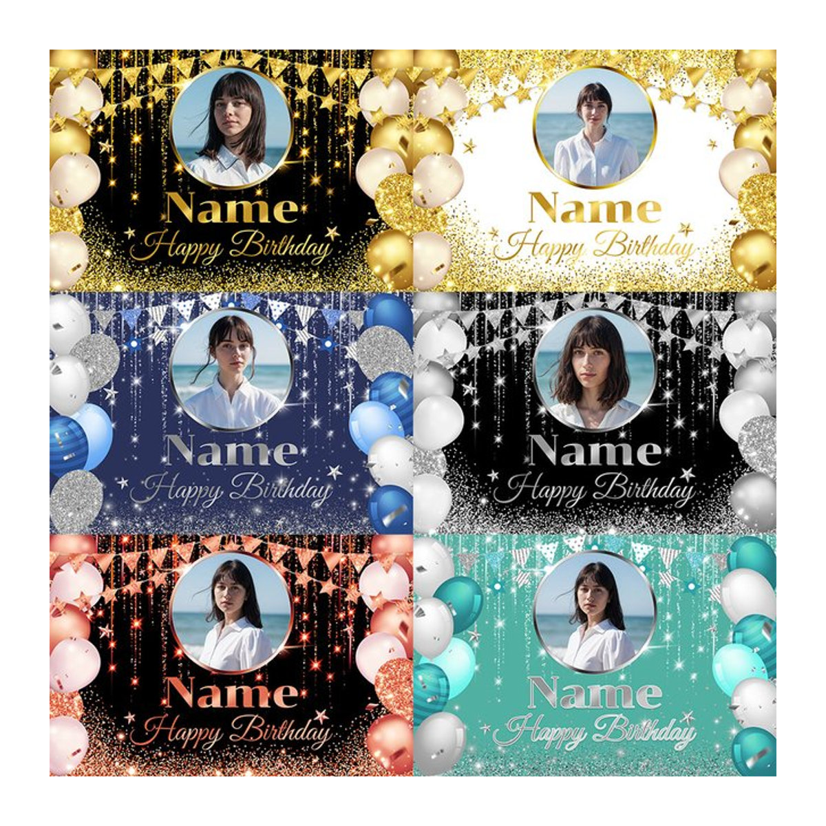 Personalisiertes Geburtstag Banner von Sylvia Home in Schwarz und Gold mit Glitzerlichtern zur Wanddekoration - Bild 1