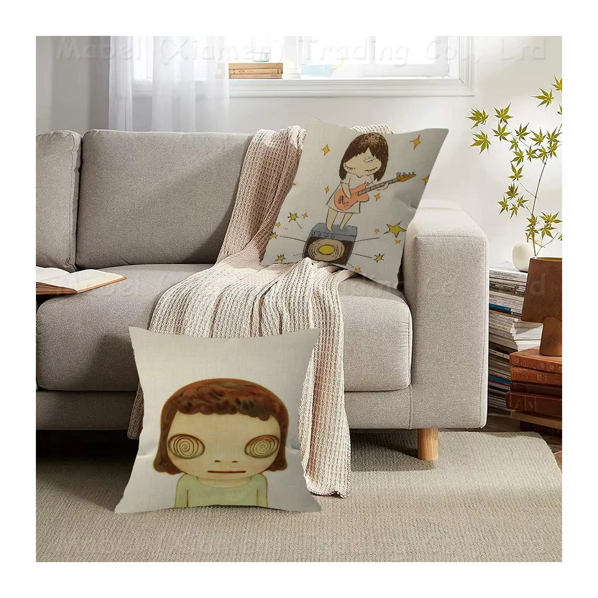 Personalisiertes Kissen mit Yoshitomo Nara Schlafwandelnde Puppen in Weiß, B/B/H: 45 x 45 cm - Bild 2