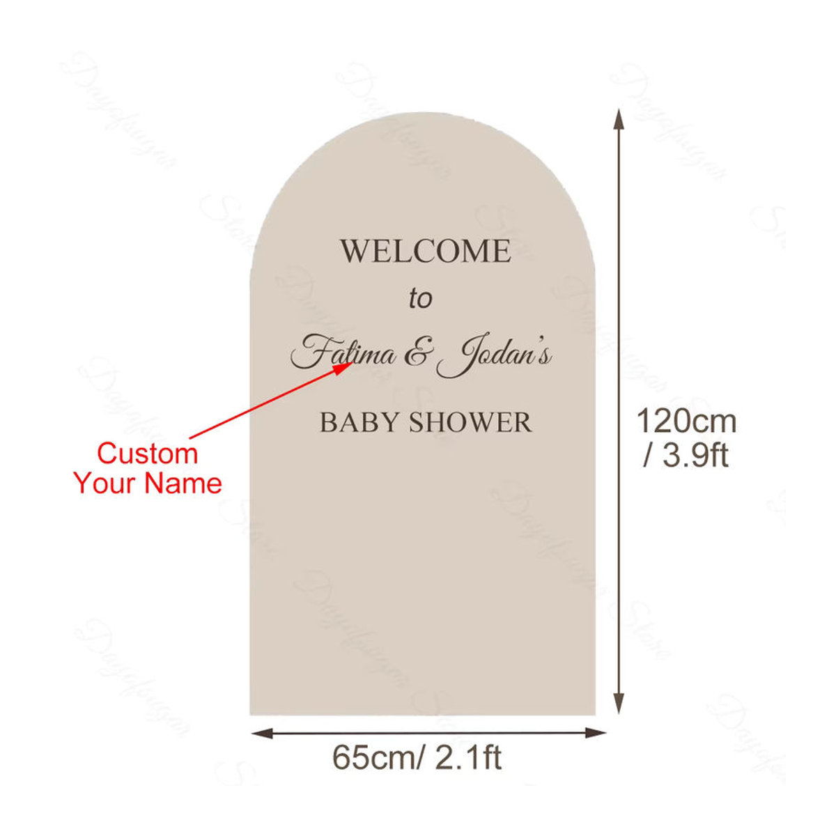 Personalisiertes MicroPlush Bogenbrett in Beige als individuelles Willkommensschild für Babyparty oder Geburtstag, Breite: 120 cm - Bild 1