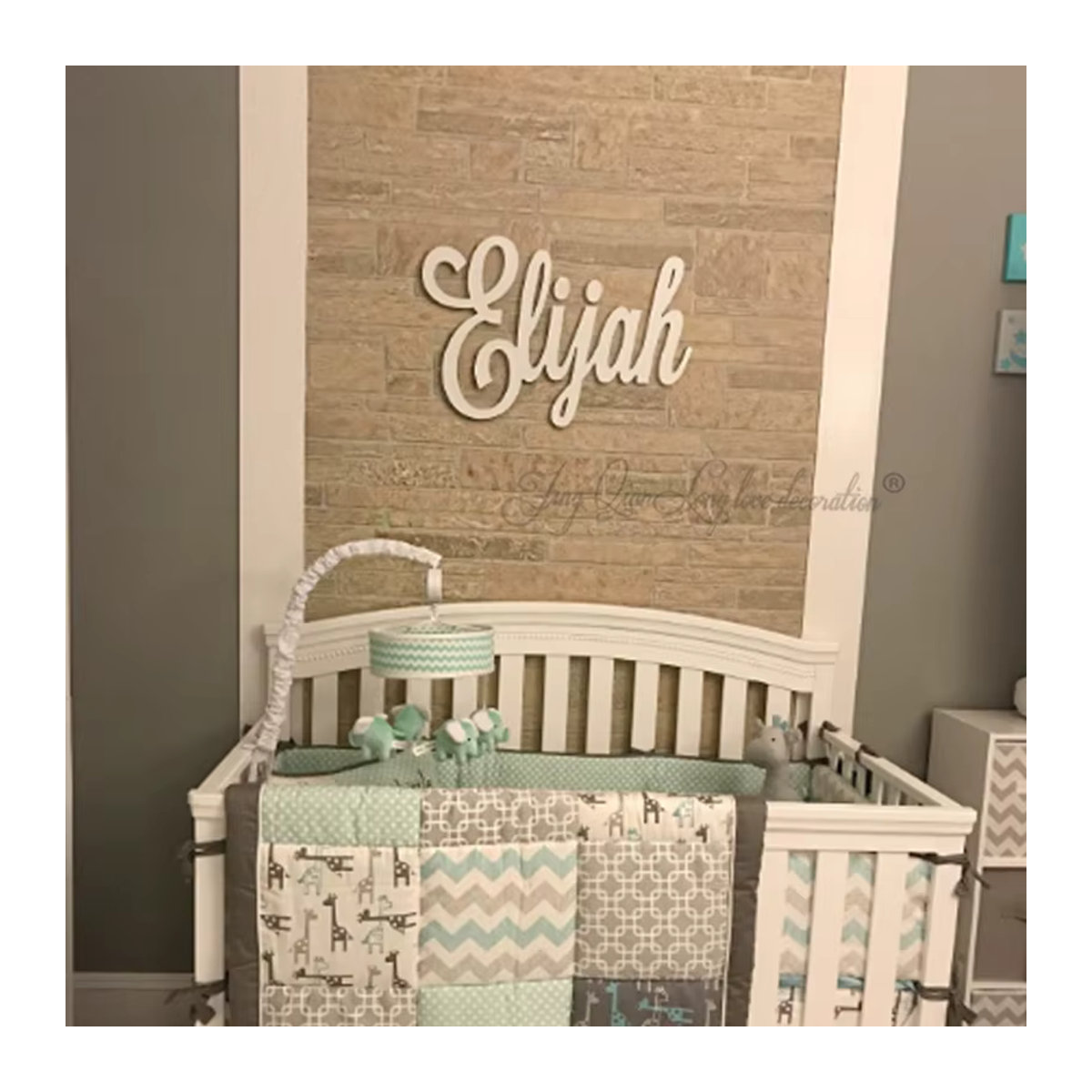 Personalisiertes Namensschild aus Holz von JingQianLong love decoration in Blau oder Weiß für Kinderzimmer, Hochzeit oder Geburtstag, wandmontiert im skandinavischen Design - Bild 1