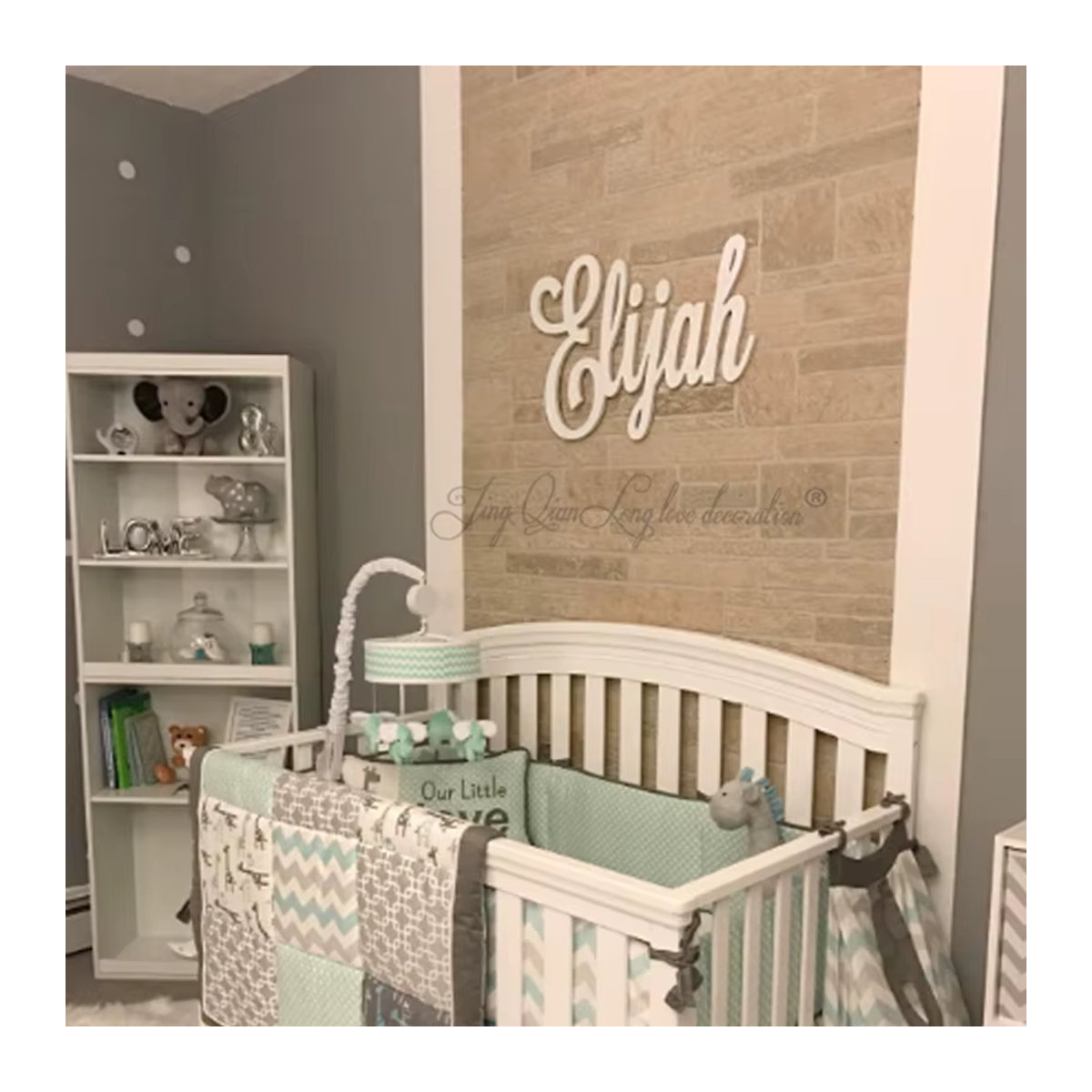 Personalisiertes Namensschild aus Holz von JingQianLong love decoration in Blau oder Weiß für Kinderzimmer, Hochzeit oder Geburtstag, wandmontiert im skandinavischen Design - Bild 2