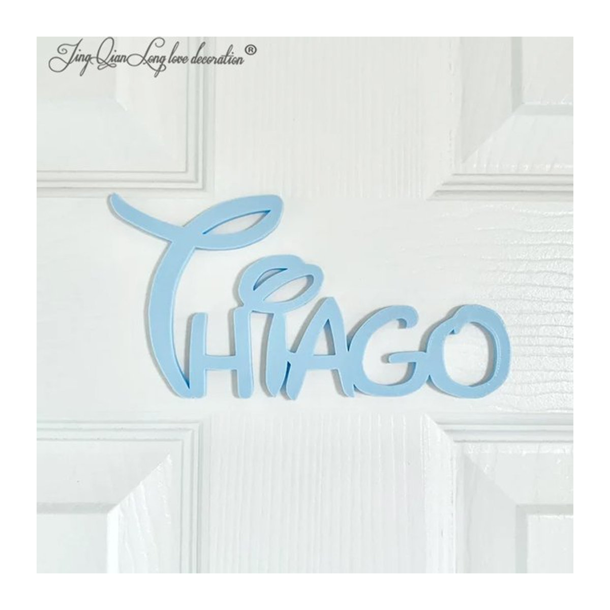 Personalisiertes Wandtür-Namensschild von JingQianLong love decoration in Blau und Silber für Kinderzimmer und Babypartys - Bild 1