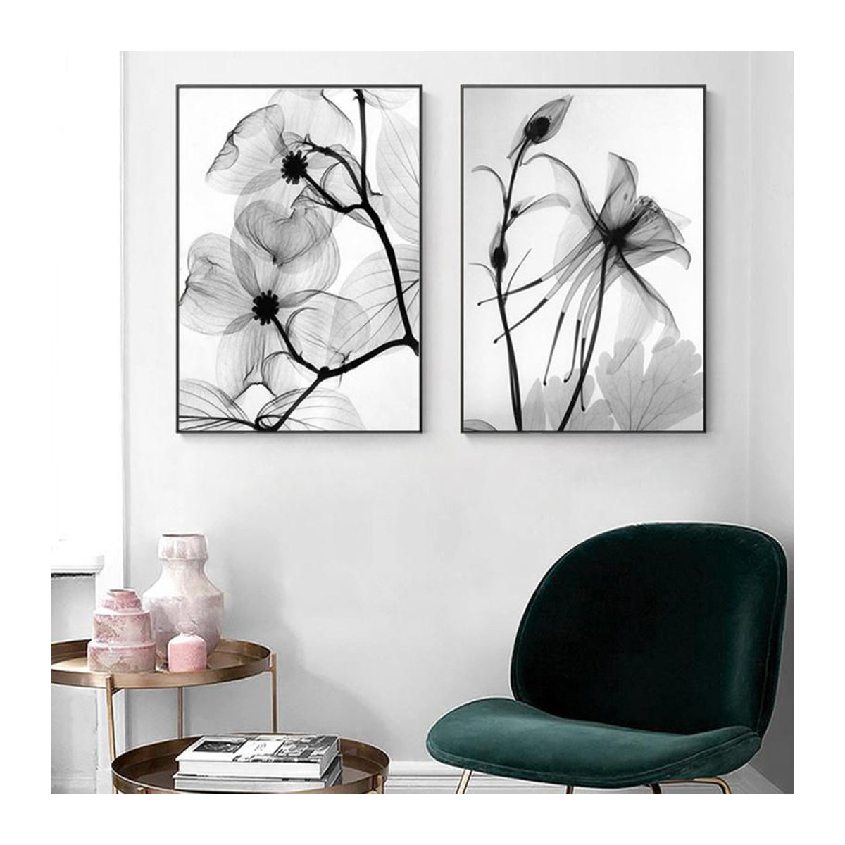 Petrichor Poster Abstraktes Blumen Motiv in Schwarz Weiß, Skandinavischer Stil Leinwand Wandkunst, B: 21 cm x H: 30 cm, Rahmenlos - Bild 4