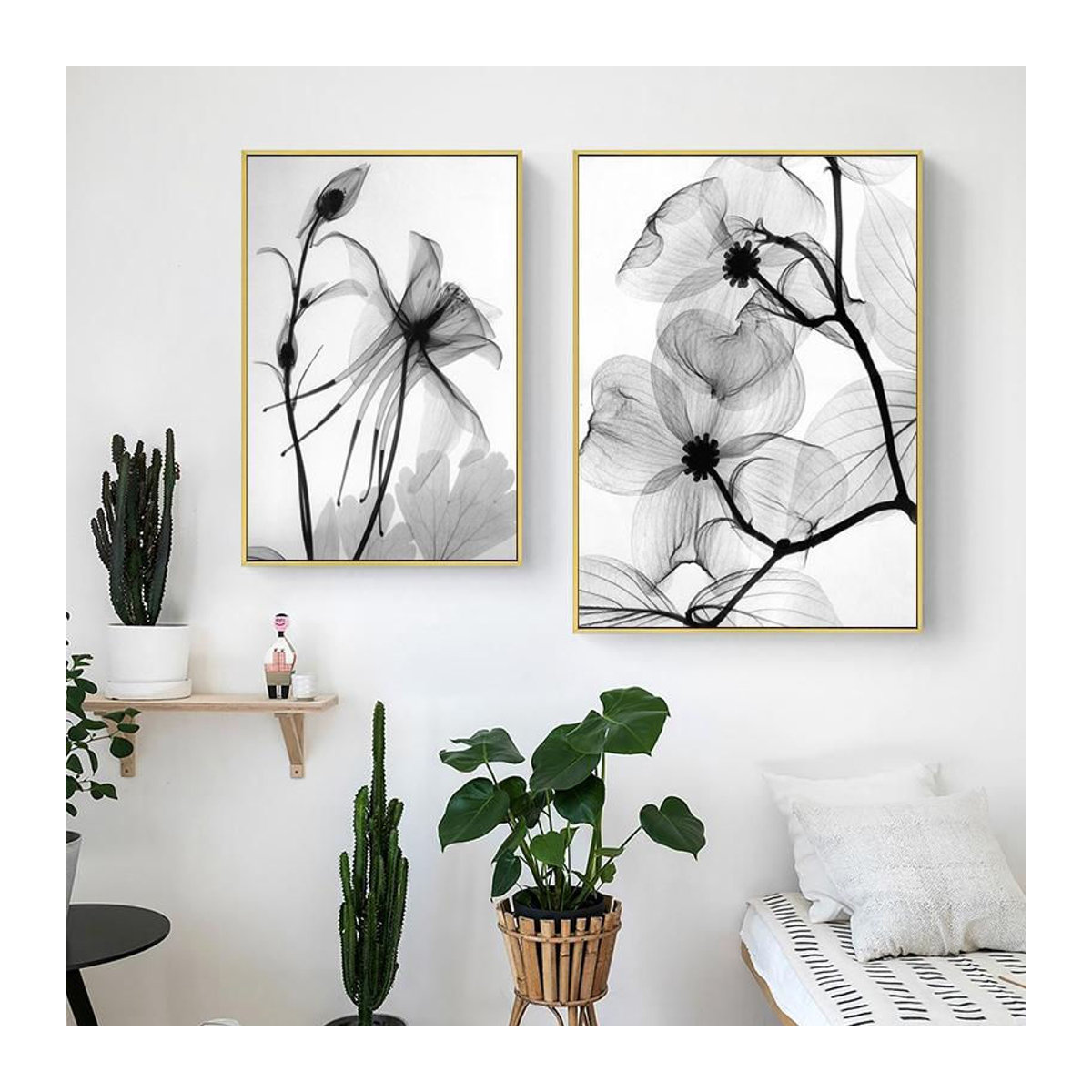 Petrichor Poster Abstraktes Blumen Motiv in Schwarz Weiß, Skandinavischer Stil Leinwand Wandkunst, B: 21 cm x H: 30 cm, Rahmenlos - Bild 5