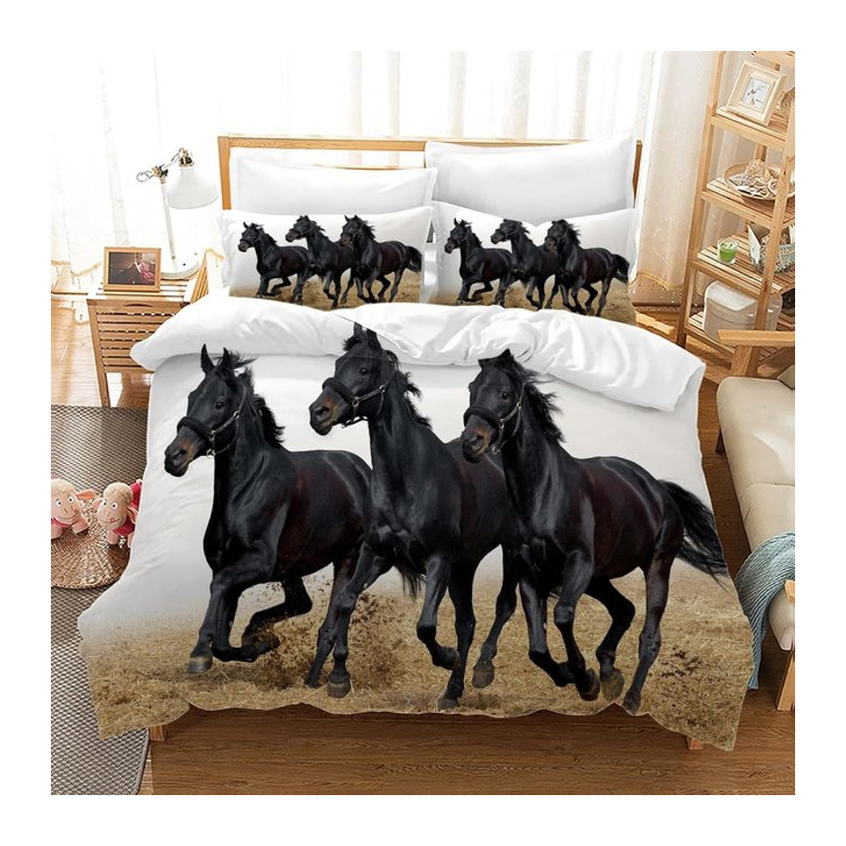 Pferde Bettwäsche-Set aus Mikrofaser mit Pferde-Print für Kinder und Frauen, 2-teilig, B/H: 90 x 200 cm - Bild 1