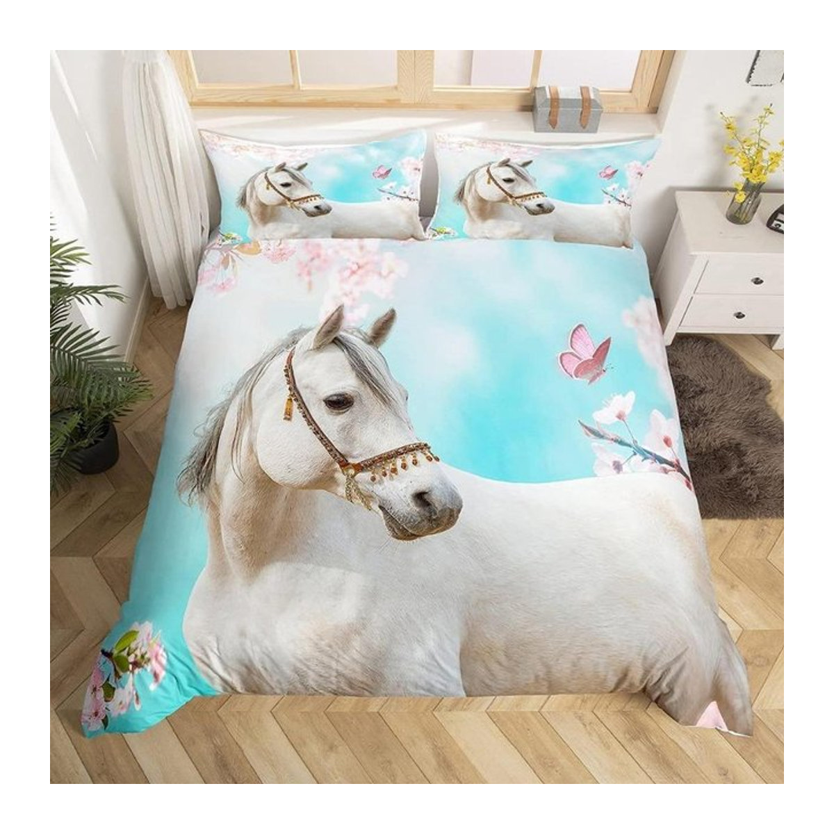 Pferde Bettwäsche-Set aus Mikrofaser mit Reißverschluss für Kinder und Erwachsene, B/H: 90 x 200 cm - Bild 1