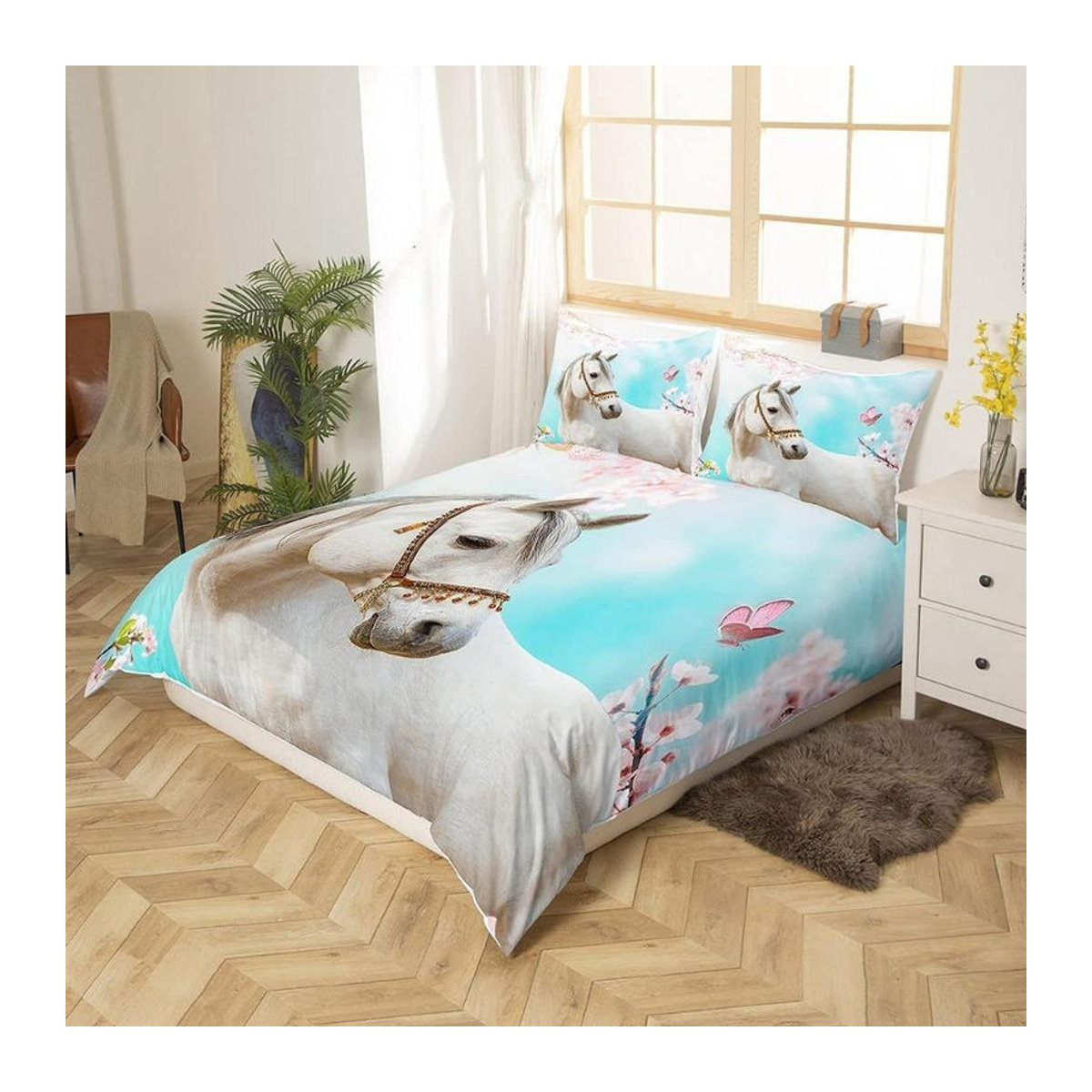 Pferde Bettwäsche-Set aus Mikrofaser mit Reißverschluss für Kinder und Erwachsene, B/H: 90 x 200 cm - Bild 2