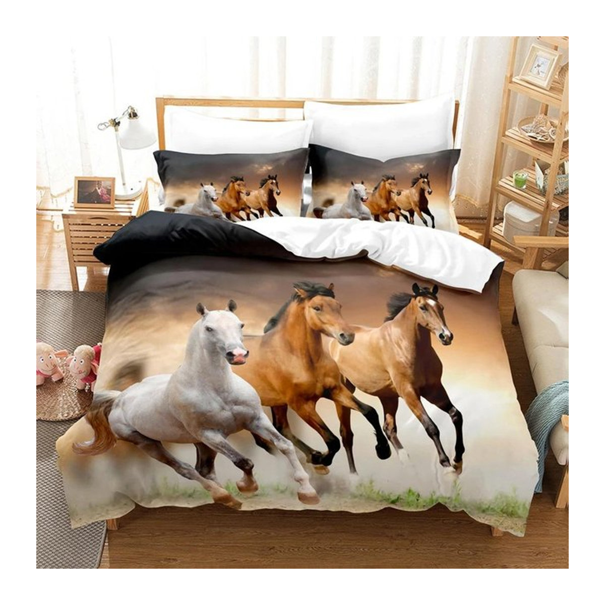 Pferde Bettwäsche Set mit 3D Anime Design von JMG Household Supplies, 2-teilig, B/H: 140 x 200 cm - Bild 1