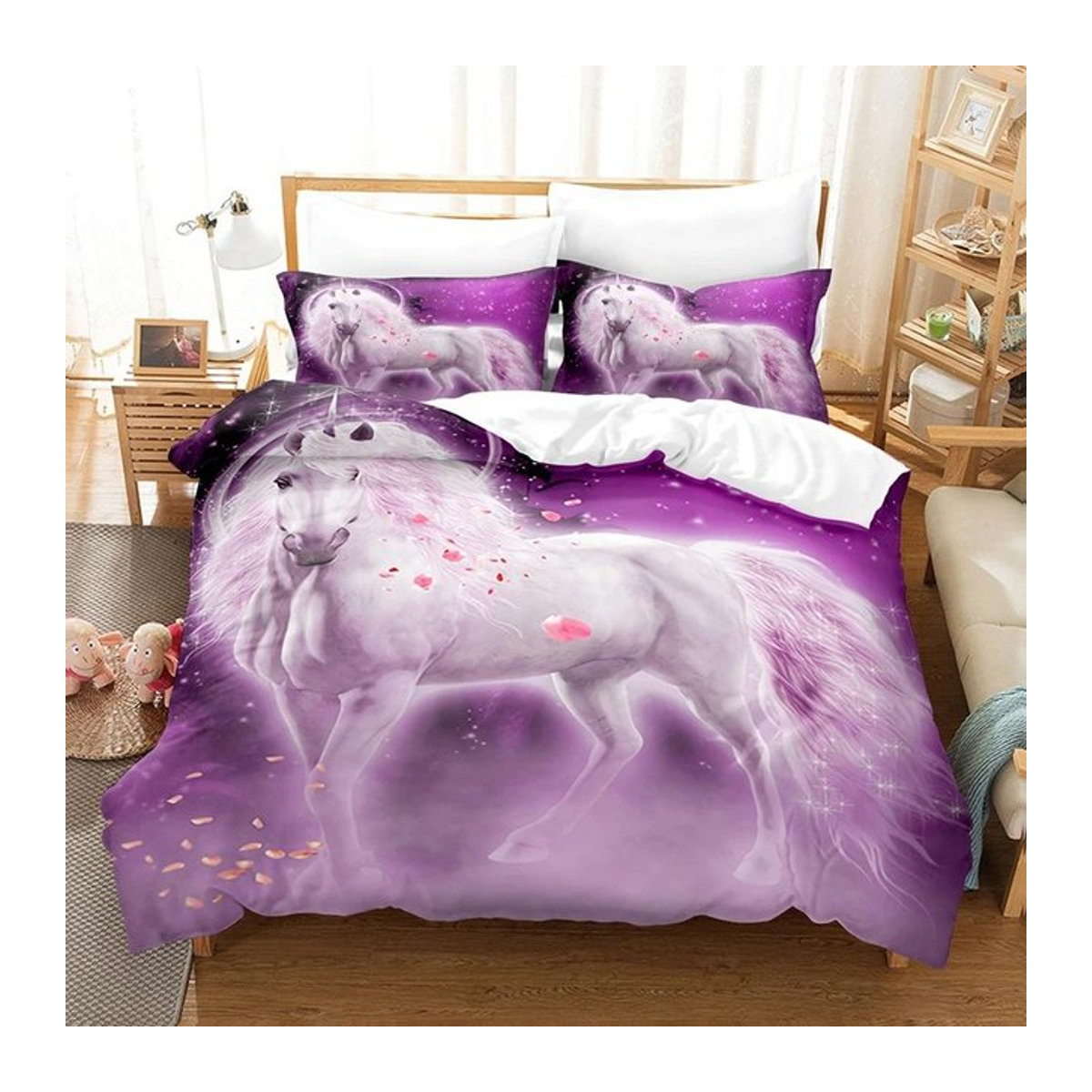 Pferde Bettwäsche Set mit 3D Anime Design von JMG Household Supplies, 3-teilig, B/L: 155 x 220 cm - Bild 1