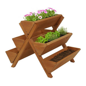 Pflanztreppe MCW-O15 aus Massivholz mit 5 Kästen in Natur, Blumenregal und Kräutertreppe für den Outdoor-Bereich, B/T/H: 56 x 56 x 70 cm