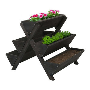 Pflanztreppe MCW-O15 Blumenregal aus Massivholz mit 5 Kästen in Anthrazit B/T/H: 56 x 56 x 70 cm