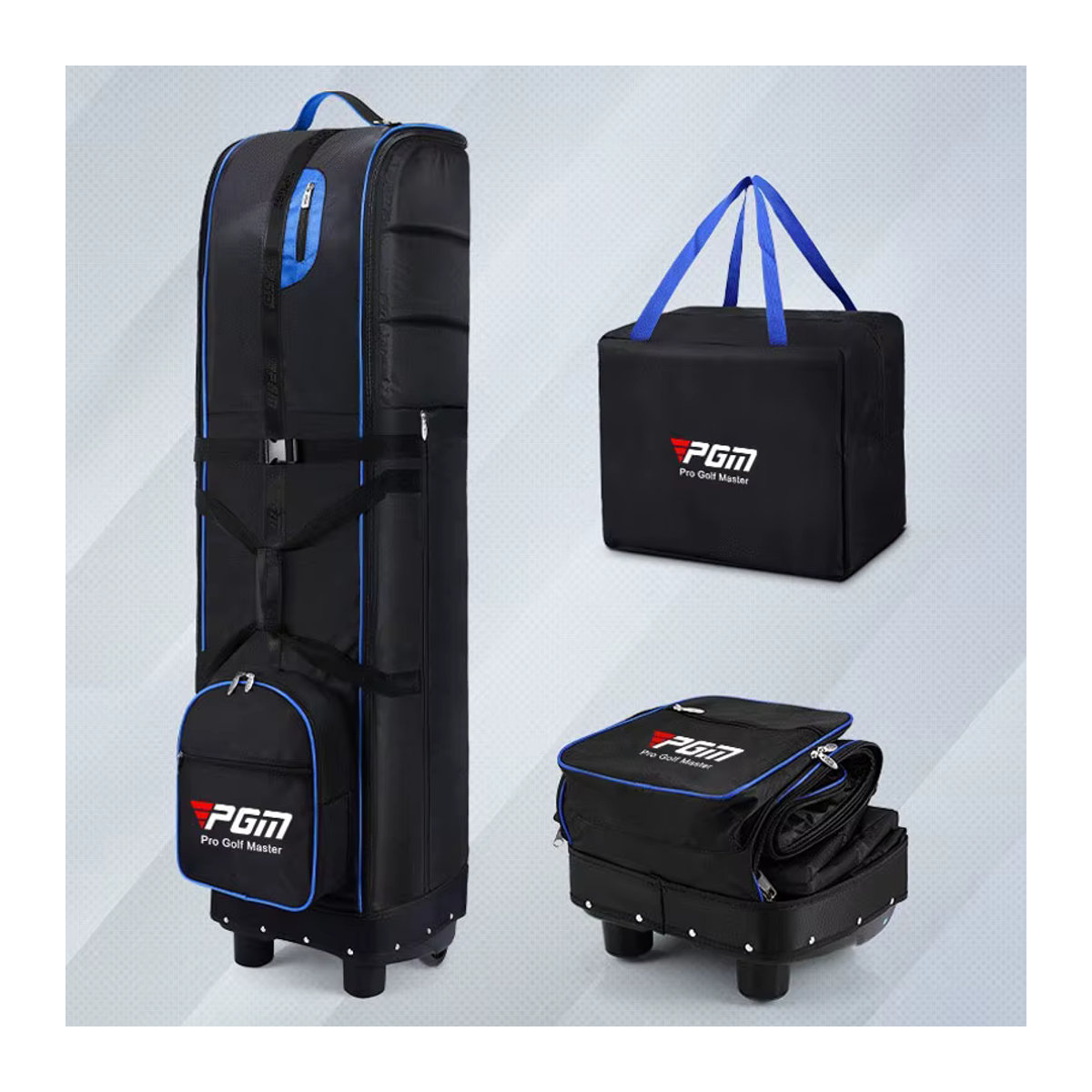 PGM HKB009 Golf-Reisetasche als faltbare Schlepptasche in Schwarz-Silber mit staubdichter Aufbewahrungstasche - Bild 3