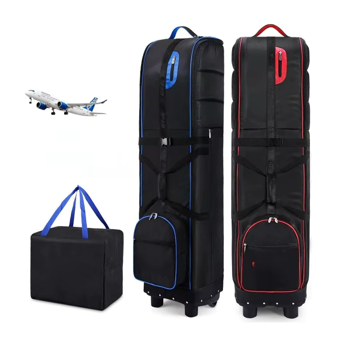 PGM HKB009 Golf-Reisetasche als faltbare Schlepptasche in Schwarz-Silber mit staubdichter Aufbewahrungstasche - Bild 6