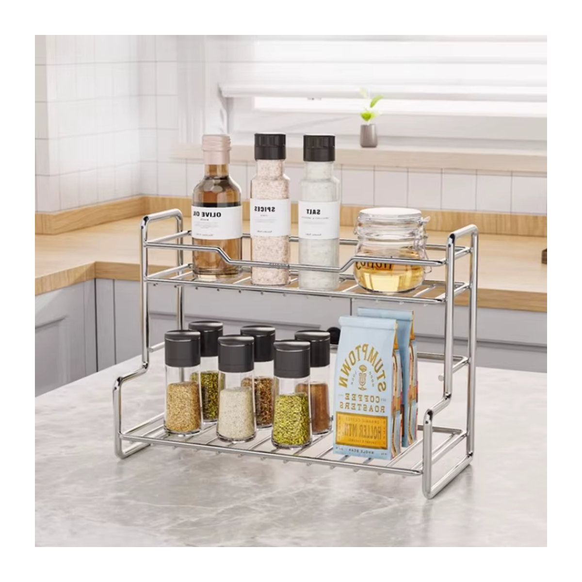 PGY Desktop Storage Rack Organizer aus Eisen in Silber, zweistufiges Schreibwaren-Regal für deinen Schreibtisch - Bild 3