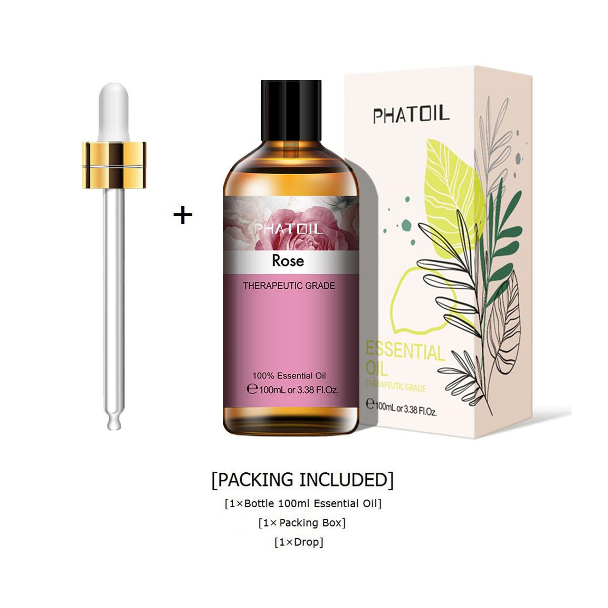 PHATOIL Ätherische Öle Set für Aromatherapie und Hautpflege, 100 ml mit Rose, Vanille, Lavendel, Zimt, Minze, Teebaum und Cajeput - Bild 1
