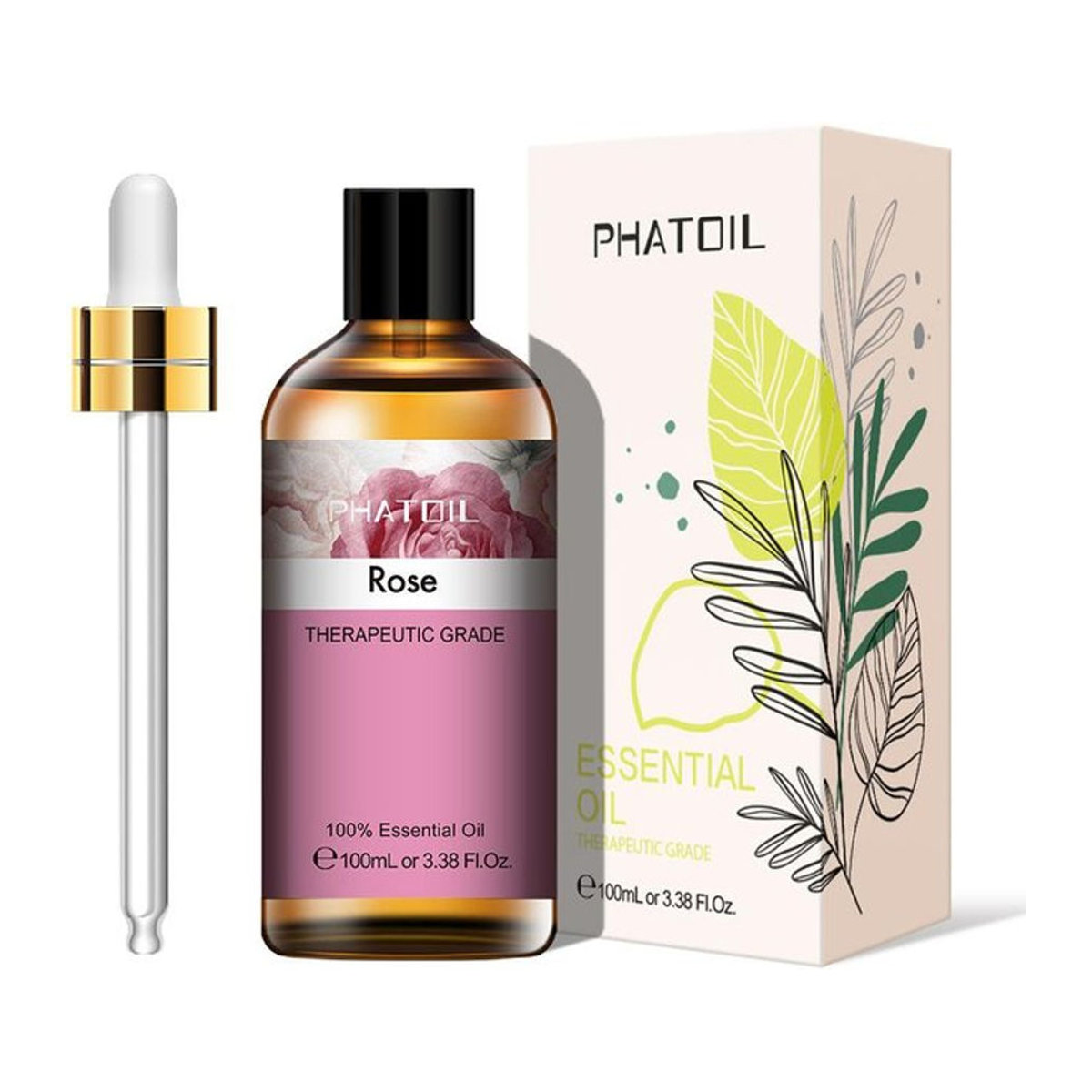 PHATOIL Ätherische Öle Set für Aromatherapie und Hautpflege, 100ml, verschiedene Düfte wie Rose, Vanille, Lavendel, Zimt, Minze und Teebaum, Glasflaschen in Braun und Transparent - Bild 1
