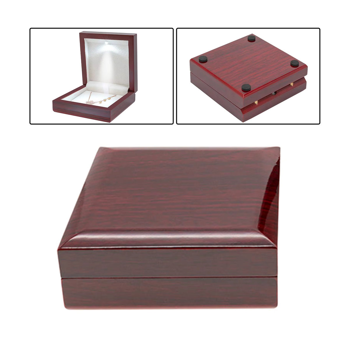 Phenovo Schmuckbox aus Holz mit LED-Beleuchtung und weichem Plüsch-Inlay in Braun - Bild 2