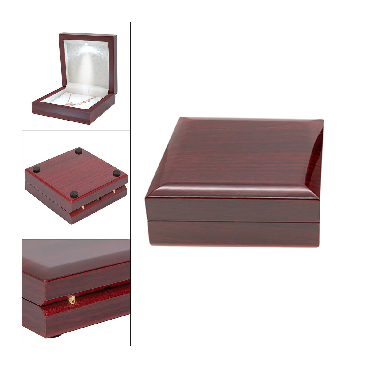 Phenovo Schmuckbox aus Holz mit LED-Beleuchtung und weichem Plüsch-Inlay in Braun - Bild 3