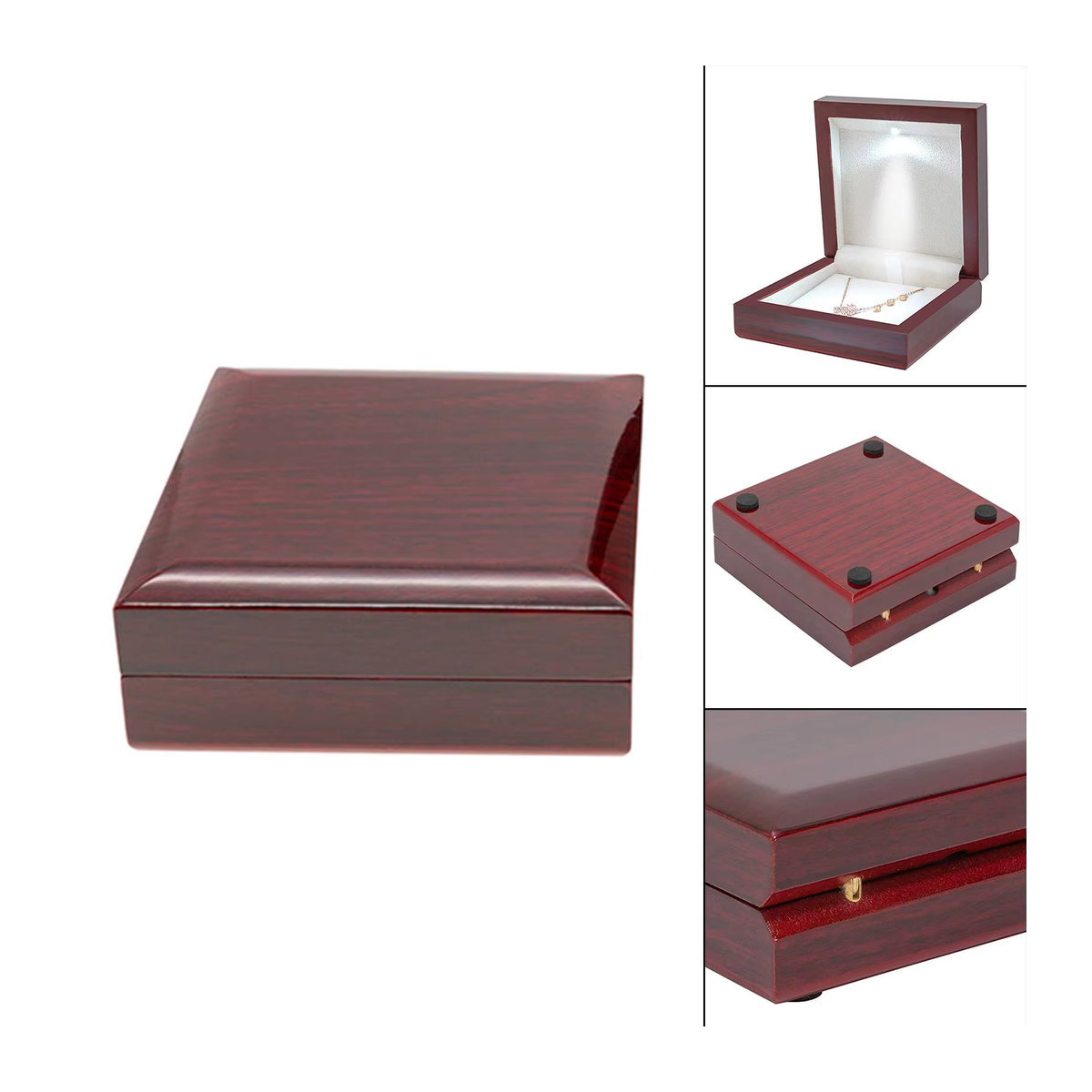 Phenovo Schmuckbox aus Holz mit LED-Beleuchtung und weichem Plüsch-Inlay in Braun - Bild 4