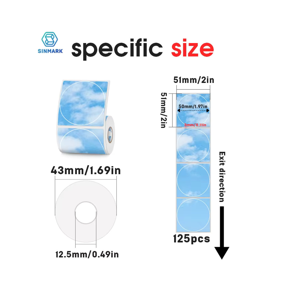 Phomemo Runde Thermo-Etiketten aus Papier, Design Blauer Himmel, Durchmesser: 50 mm, Blau - Bild 2