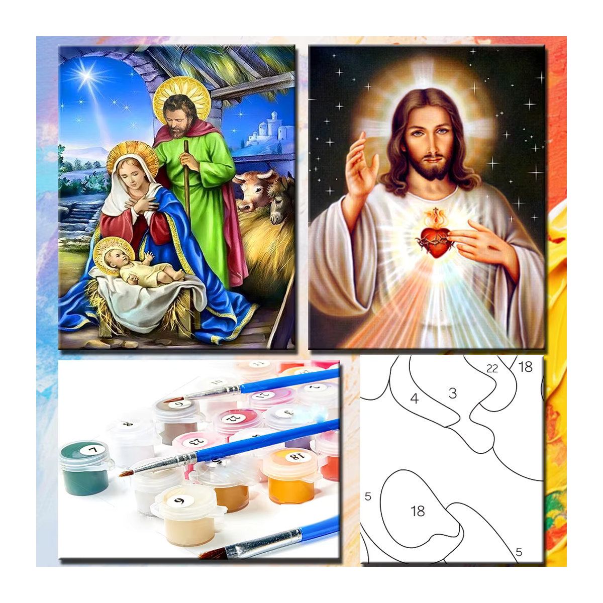 PhotoCustom Malen nach Zahlen Kit Jesus Religiöses Porträt auf Leinwand, Mehrfarbig, B: 75 cm, H: 60 cm - Bild 2