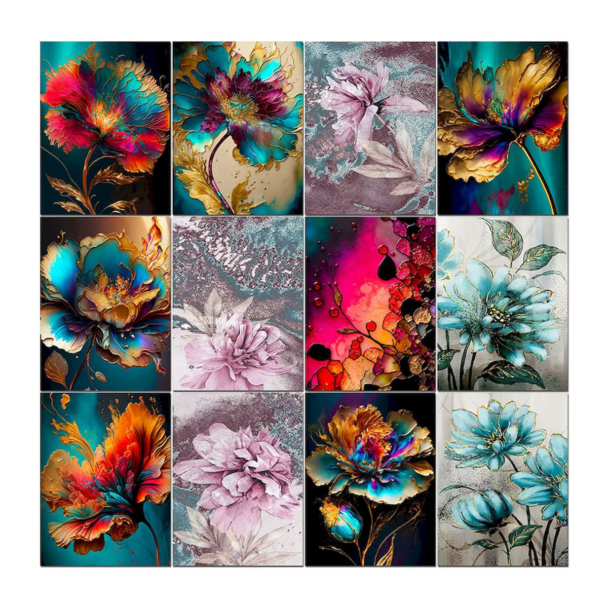 PhotoCustom Malen nach Zahlen Set mit abstraktem Blumenmuster als moderne Wanddekoration, mehrfarbig, rechteckig - Bild 1