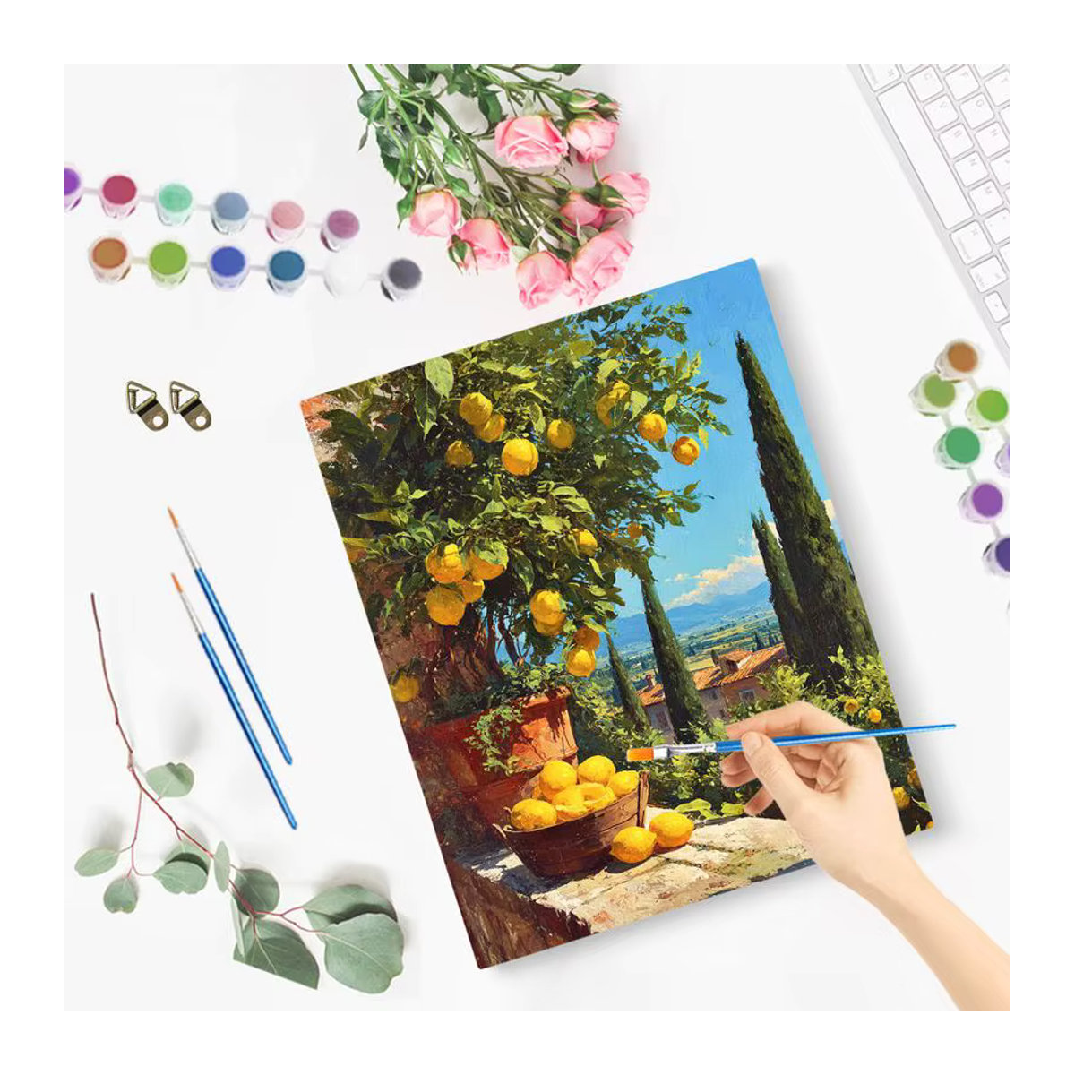 PhotoCustom Malen nach Zahlen Set mit Blumenlandschaft als DIY Kunstwerk auf Leinwand, mehrfarbig, rechteckig - Bild 2
