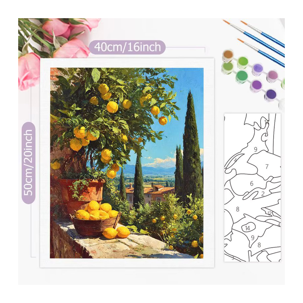 PhotoCustom Malen nach Zahlen Set mit Blumenlandschaft als DIY Kunstwerk auf Leinwand, mehrfarbig, rechteckig - Bild 3
