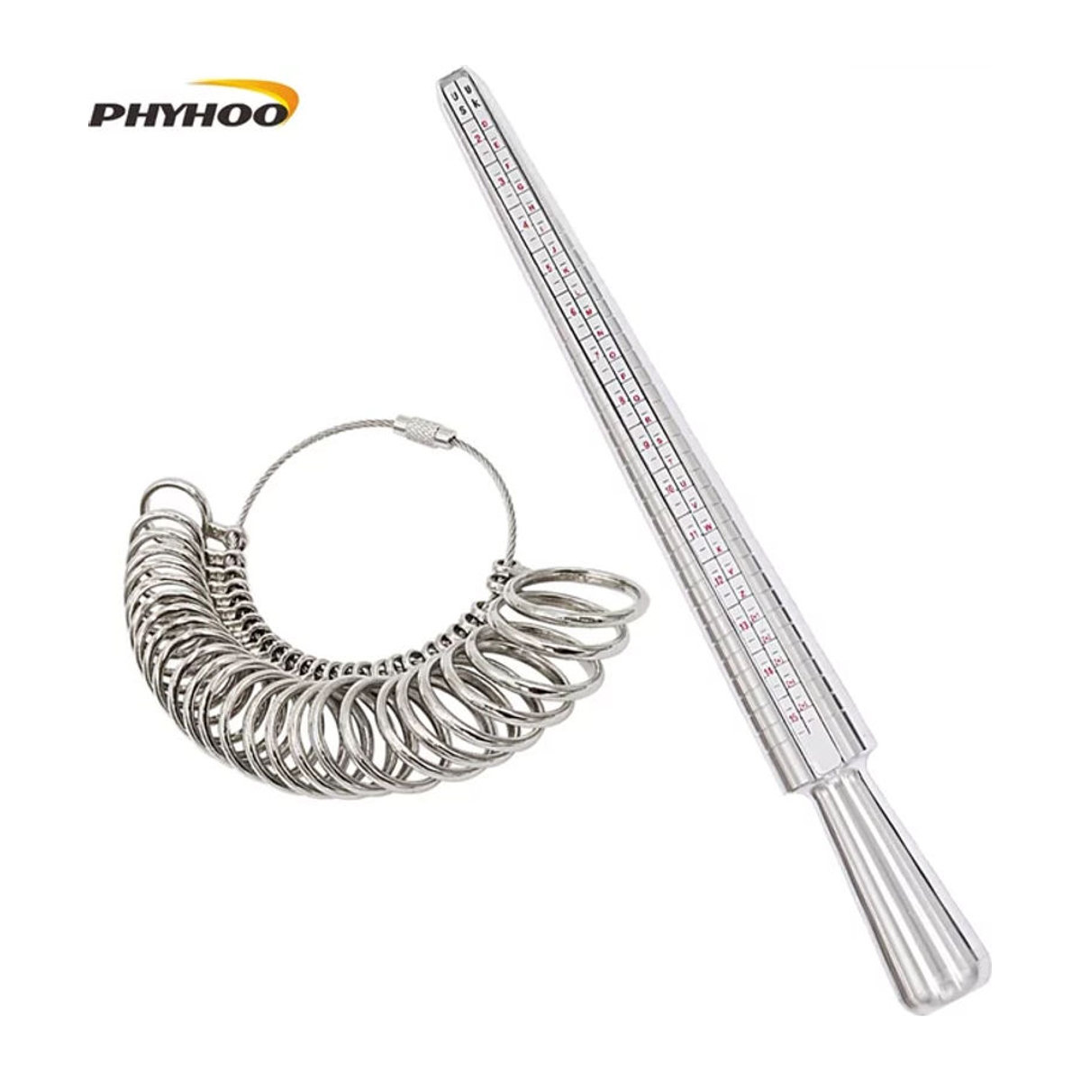 PHYHOO Ringgrößenmessgerät aus Metall in Silber für UK Größen A-Z für Damen und Herren - Bild 1