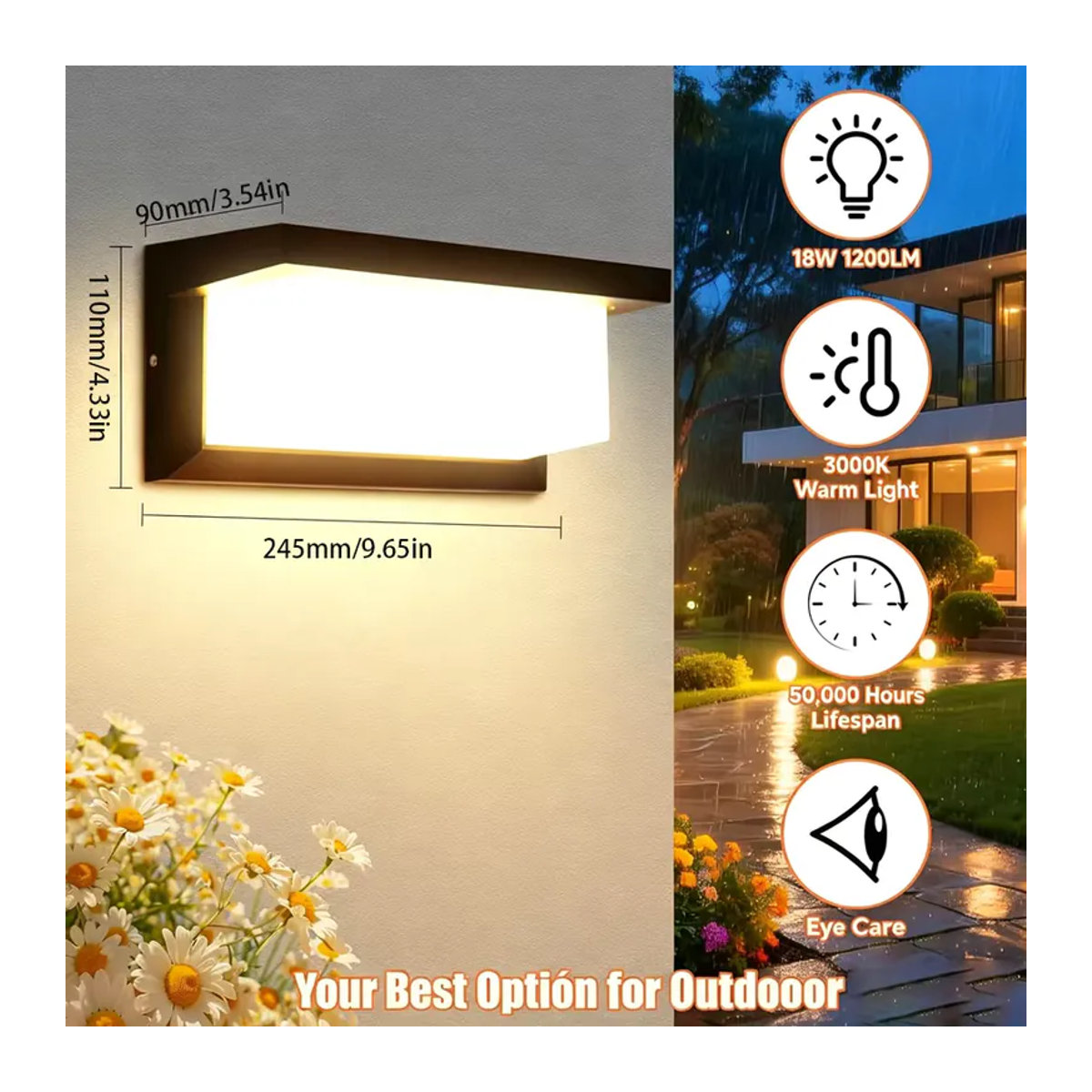 PIBAOGU 2er-Set LED-Wandleuchten mit PIR-Bewegungssensor, wasserdichte Außenlampen IP66 in Schwarz, modern für Garten, Veranda und Balkon - Bild 2