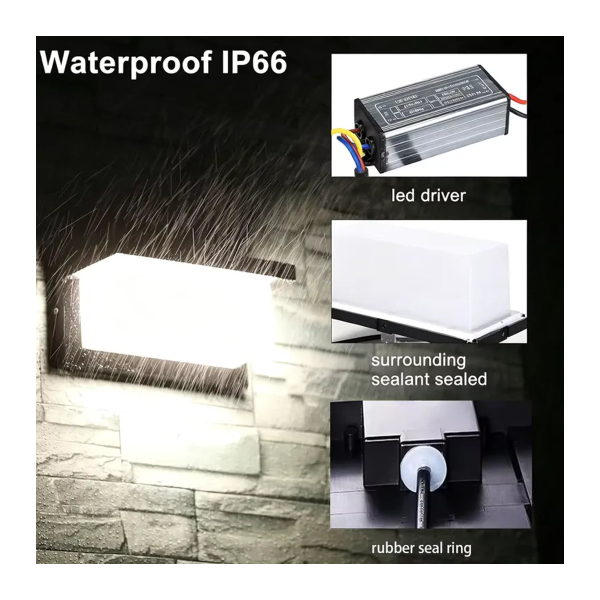 PIBAOGU 2er-Set LED-Wandleuchten mit PIR-Bewegungssensor, wasserdichte Außenlampen IP66 in Schwarz, modern für Garten, Veranda und Balkon - Bild 3