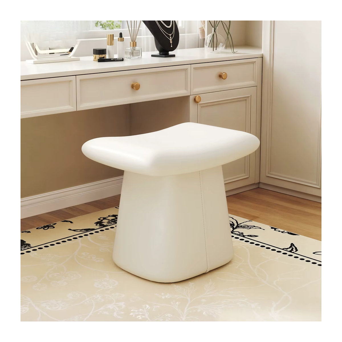 Pier Home Designer-Schminkhocker aus Leder in Weiß mit weichem Sitz für dein Schlafzimmer oder Nagelstudio - Bild 2