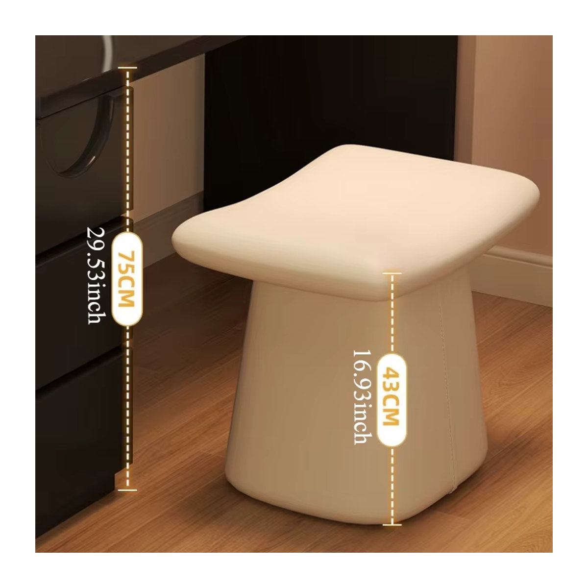 Pier Home Designer-Schminkhocker aus Leder in Weiß mit weichem Sitz für dein Schlafzimmer oder Nagelstudio - Bild 5