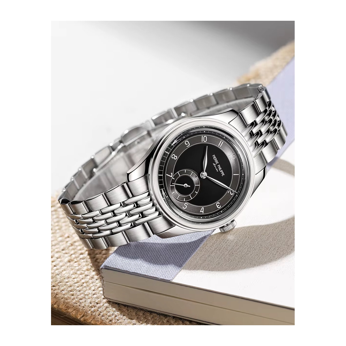 PIERRE PHILIPPE Herrenarmbanduhr im Retro-Stil mit mechanischem Handaufzug ST17-Uhrwerk, schwarzes Emaille-Zifferblatt und Pfeilzeigern, Farbe: Schwarz - Bild 2