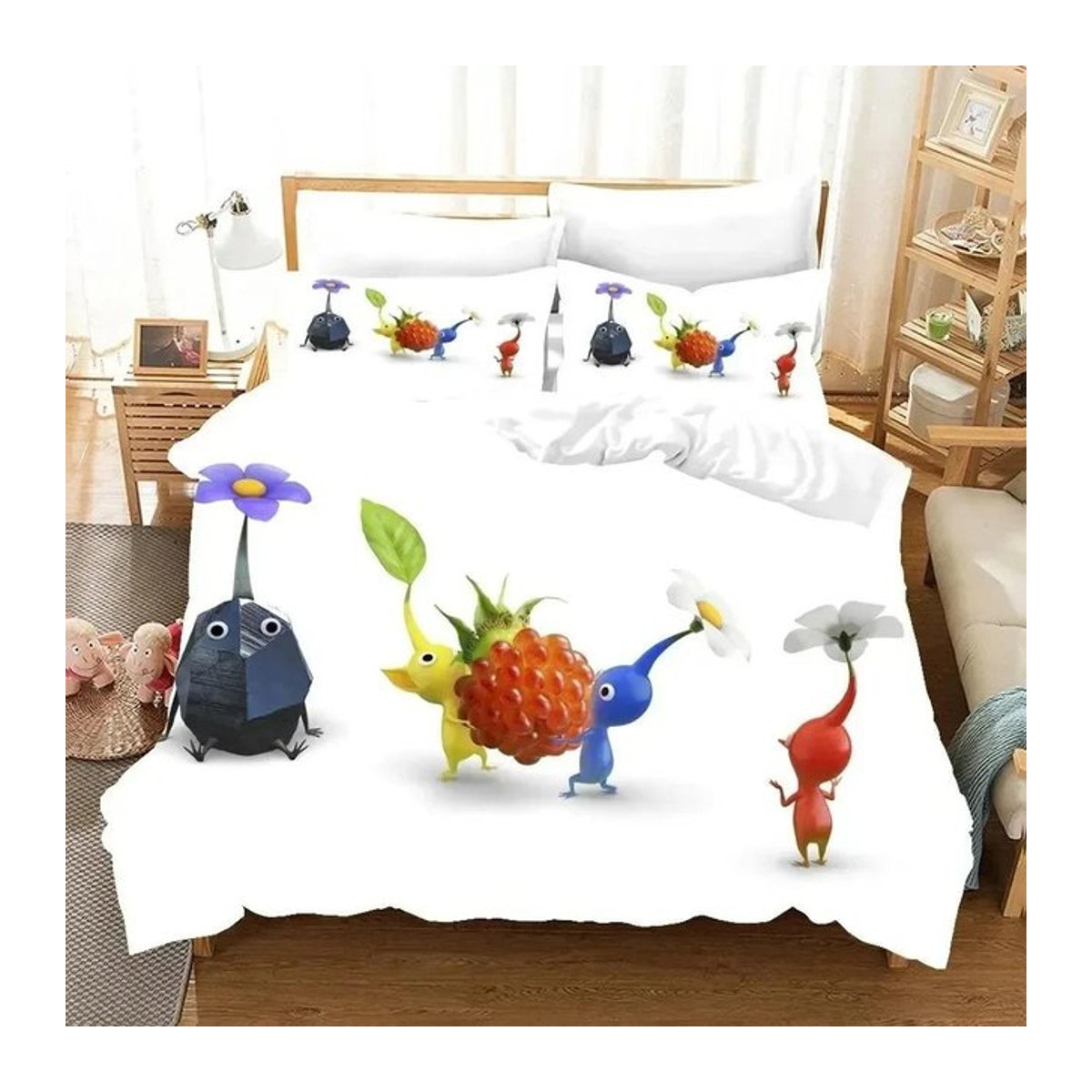 Pikmin Bettwäsche-Set mit 3D-Druck für Kinder und Erwachsene, bestehend aus Bettbezug und Kissenbezug, B/H: 133 x 70 cm - Bild 1