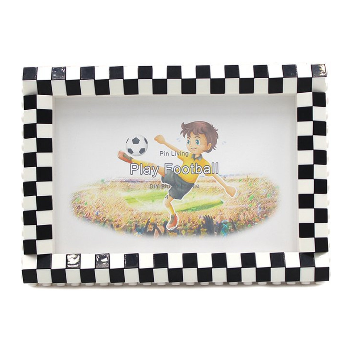Pinliving DIY Baustein-Fotorahmen Fußball Motiv in Weiß, Rechteckig, B/H: 15,24 x 15,24 cm - Bild 1