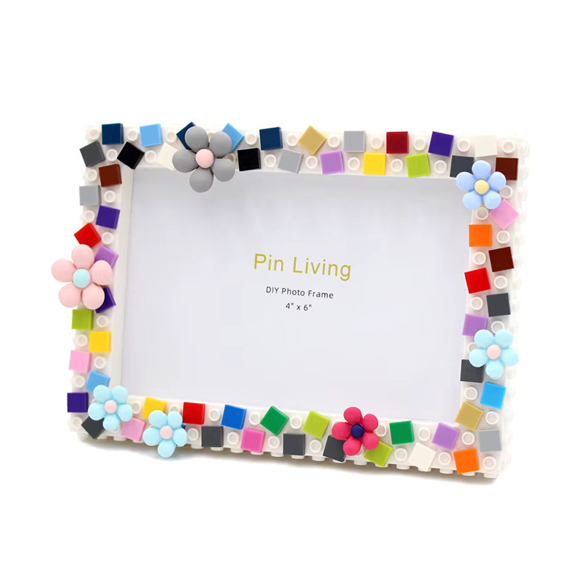 pinliving DIY Mosaik Bilderrahmen für Kinder aus Kunstharz mit floralem Design, mehrfarbig, Tischaufsteller, B/H: 15,24 x 15,24 cm - Bild 2