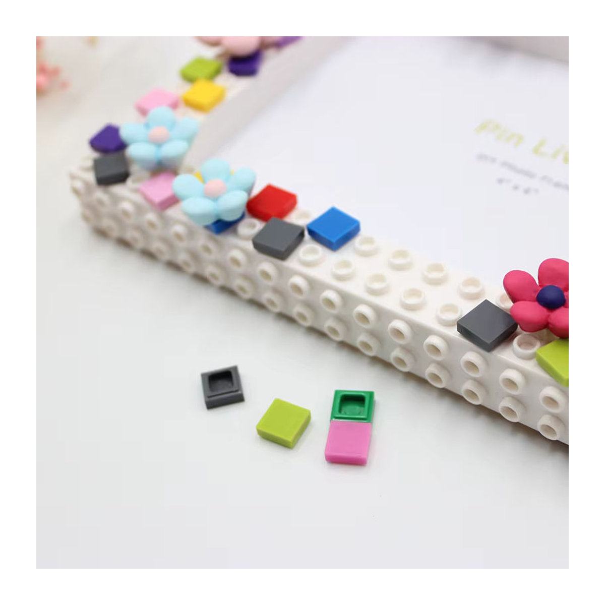 pinliving DIY Mosaik Bilderrahmen für Kinder aus Kunstharz mit floralem Design, mehrfarbig, Tischaufsteller, B/H: 15,24 x 15,24 cm - Bild 4