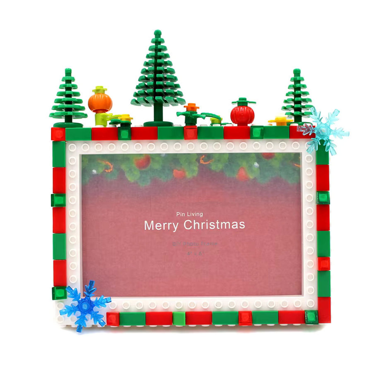 PinLiving Weihnachts DIY Fotorahmen aus Bausteinen als Tischdekoration, rot und mehrfarbig, Kunststoff, 6,7 Zoll - Bild 2