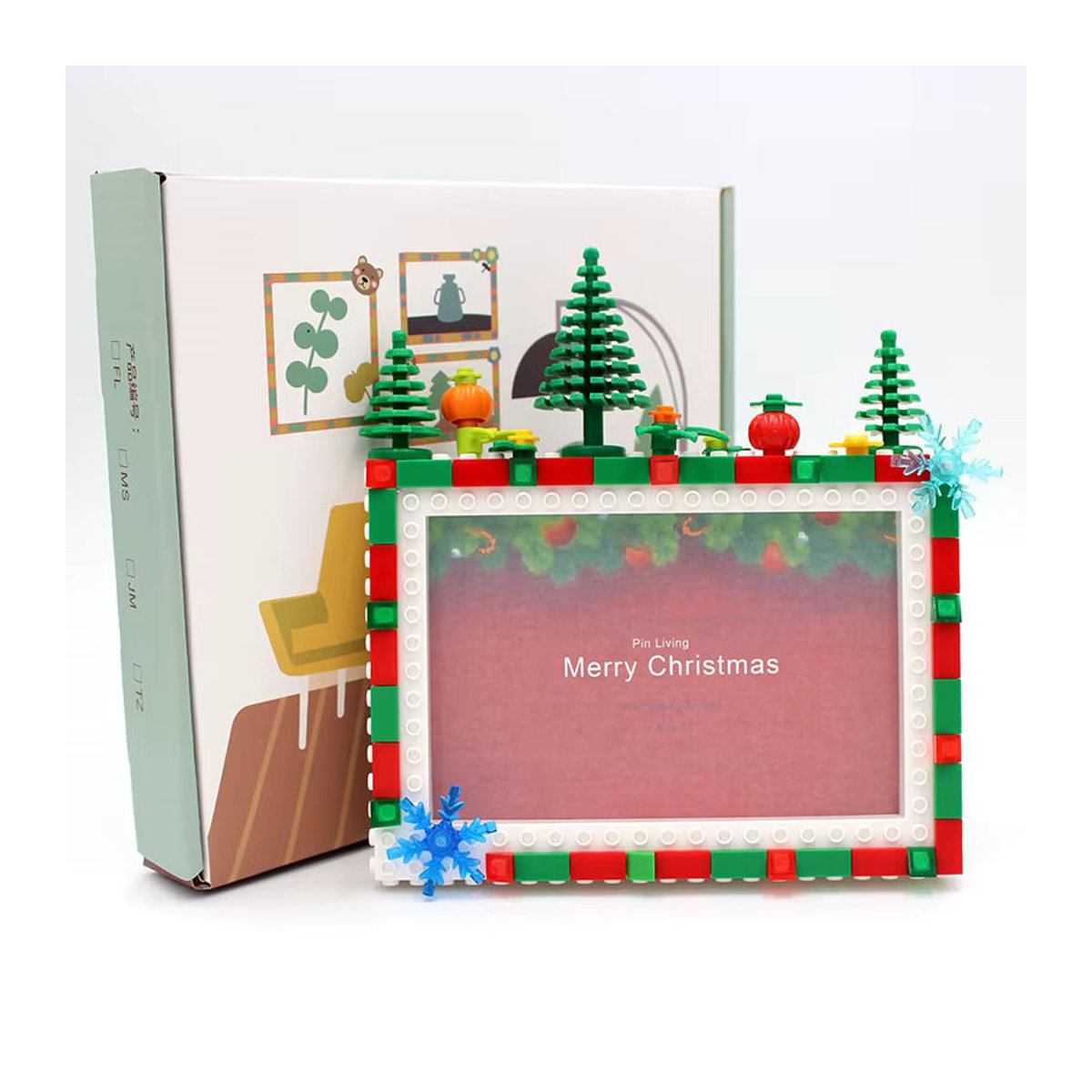 PinLiving Weihnachts DIY Fotorahmen aus Bausteinen als Tischdekoration, rot und mehrfarbig, Kunststoff, 6,7 Zoll - Bild 3
