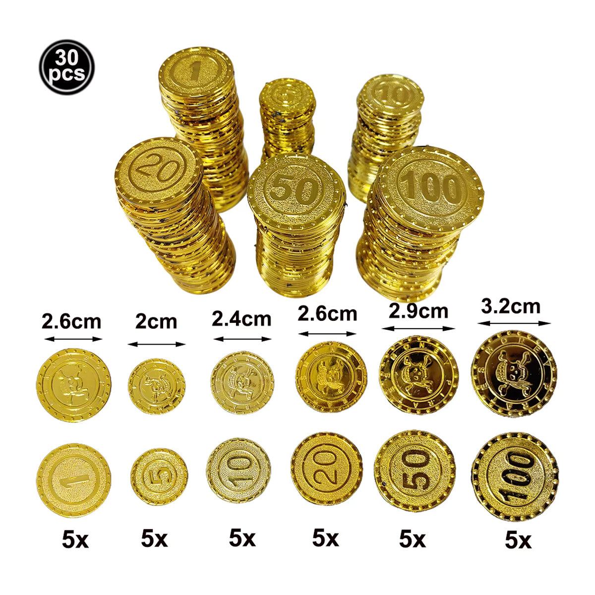 Piraten-Schatztruhe von PartiesTour mit Goldmünzen in Vintage-Optik für Kinder, Cosplay und Party-Dekoration, Farbe: Gold - Bild 2
