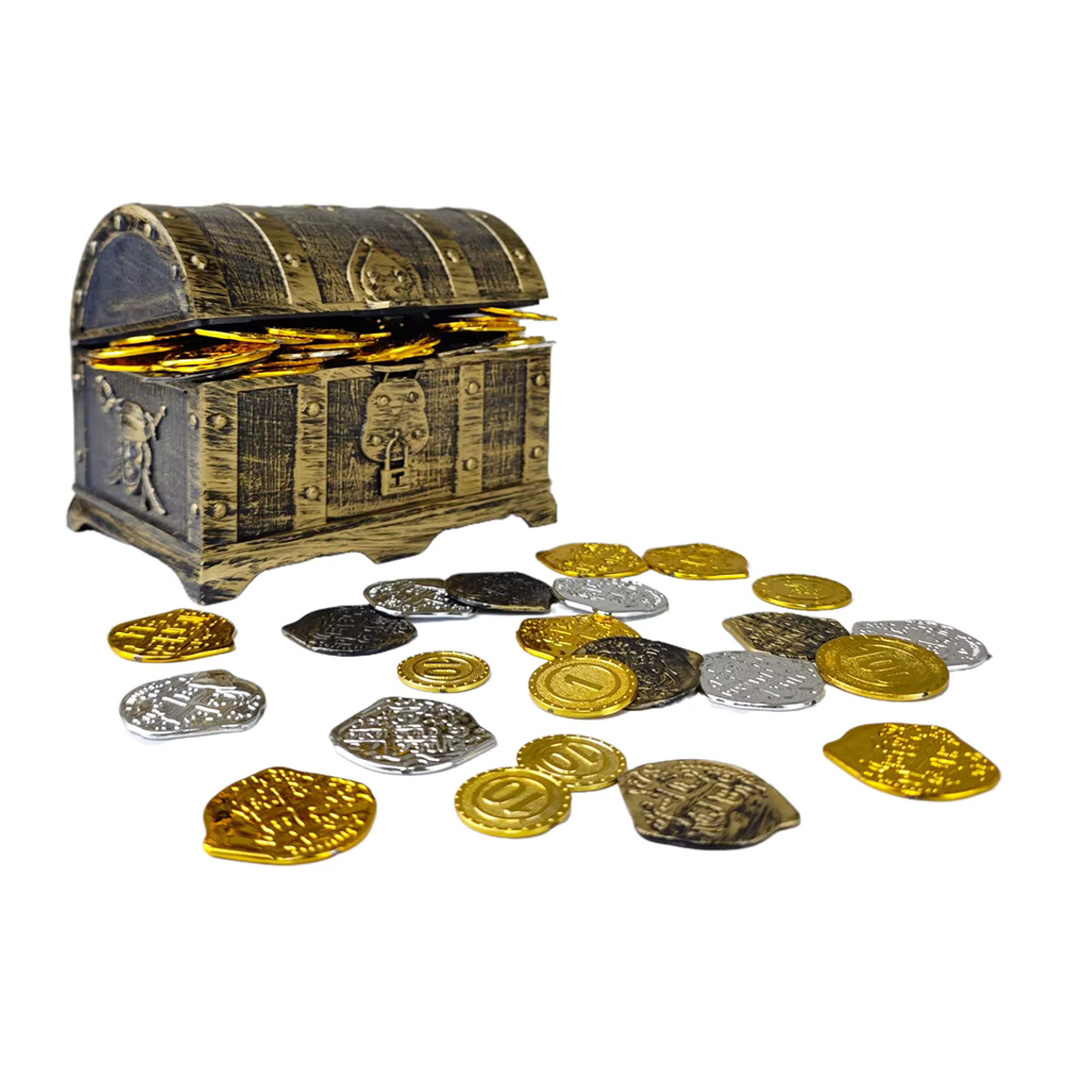 Piraten-Schatztruhe von PartiesTour mit Goldmünzen in Vintage-Optik für Kinder, Cosplay und Party-Dekoration, Farbe: Gold - Bild 3