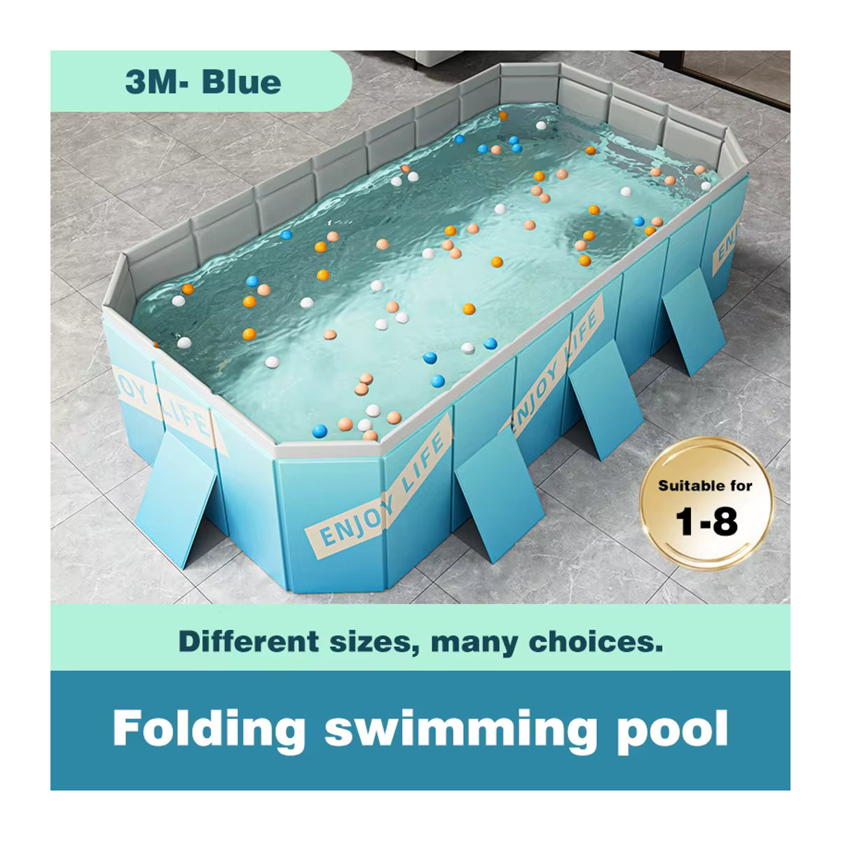 Piscina Family aufblasbares Schwimmbad für die Familie, faltbarer Babyrahmen, verdickt und verschleißfest, Outdoor-Kinderspielzeug für Wasserspiele, B: 3 m, H: 1,6 m - Bild 5