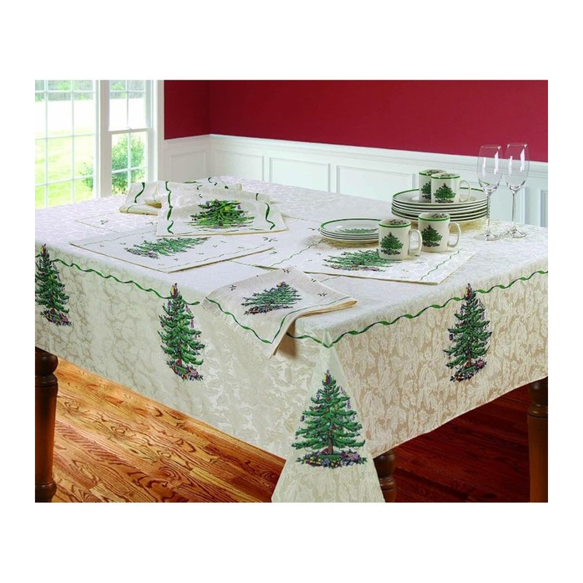Platzset aus Leinen mit Weihnachtsbaum-Print für die Küche und den Esstisch, hitzebeständig - Bild 1