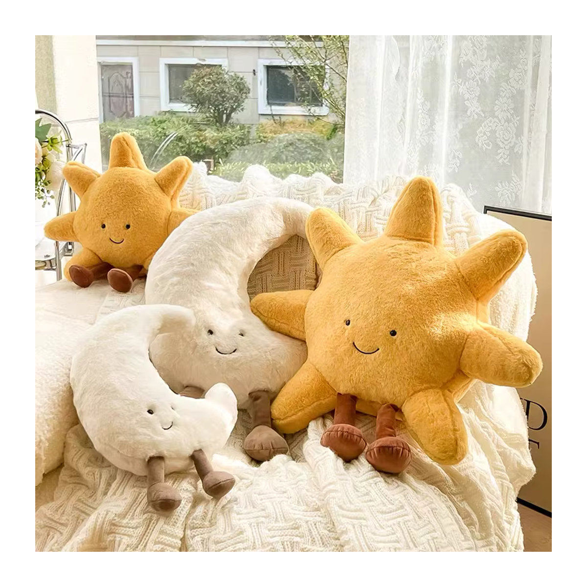 Plüschkissen mit Mond und Sonne im nordischen Design, Gelb, Deko-Kissen für Kinderzimmer und Sofa - Bild 2