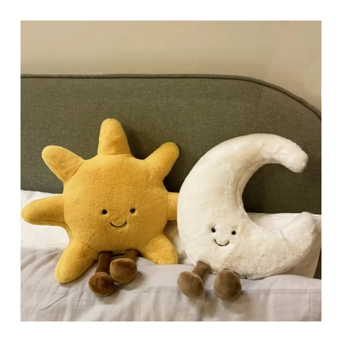 Plüschkissen mit Mond und Sonne im nordischen Design, Gelb, Deko-Kissen für Kinderzimmer und Sofa - Bild 4