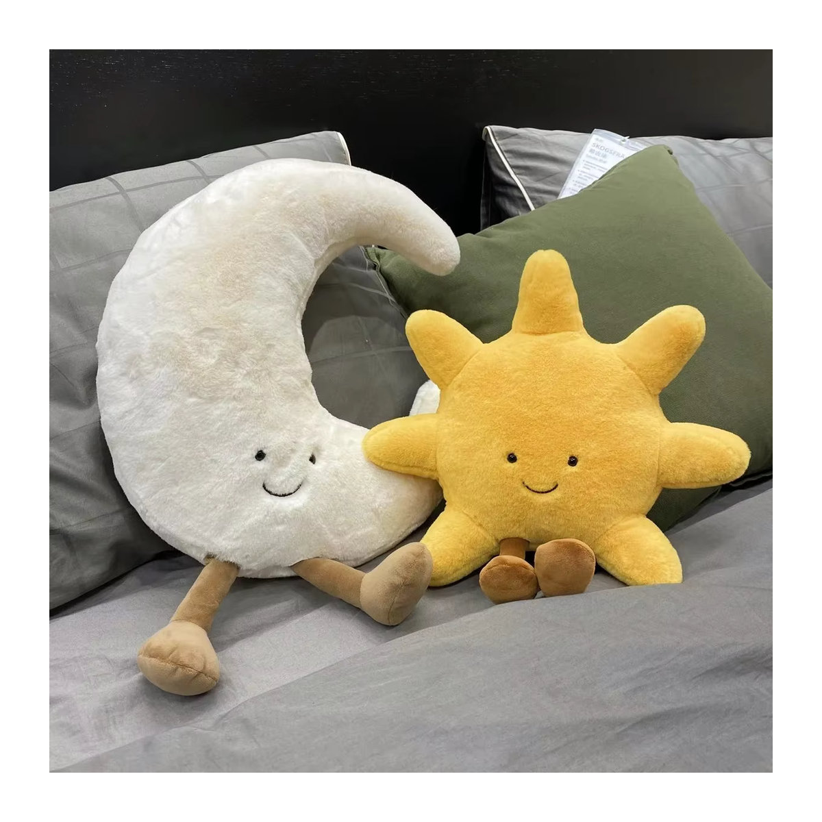 Plüschkissen mit Mond und Sonne im nordischen Design, Gelb, Deko-Kissen für Kinderzimmer und Sofa - Bild 5