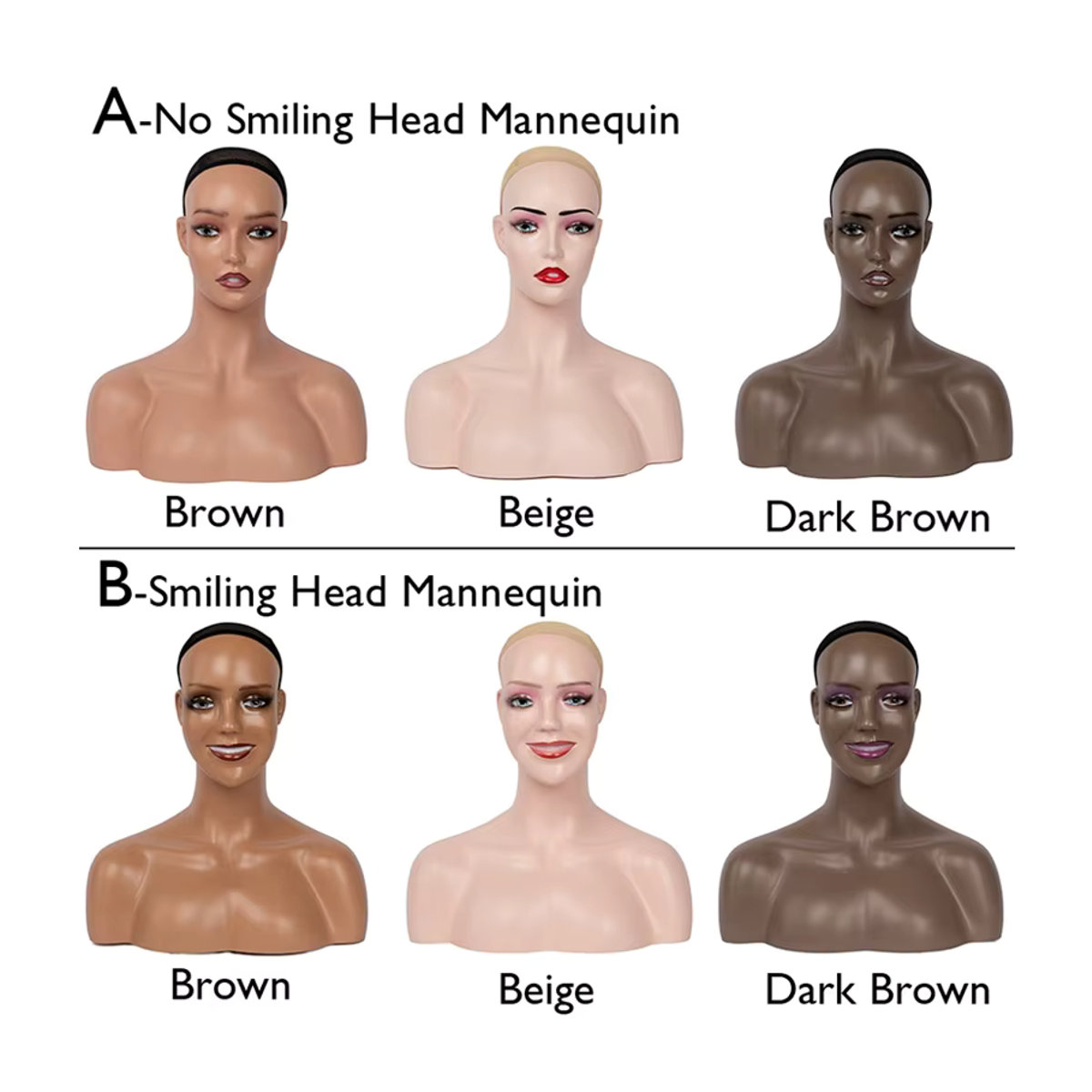 Plussign Afroamerikanischer weiblicher Schaufensterpuppenkopf mit Schultern und Perückenständer in Schwarz mit realistischen Wimpern und durchbohrten Ohrlöchern - Bild 2
