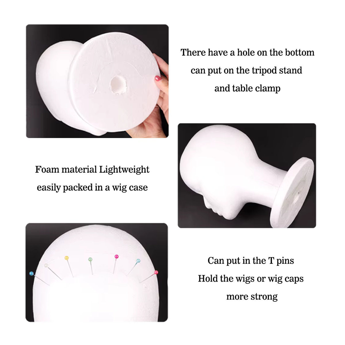Plussign Styropor Perücken Kopf Mannequin in Weiß für DIY Styling und Display inklusive Nadeln - Bild 3