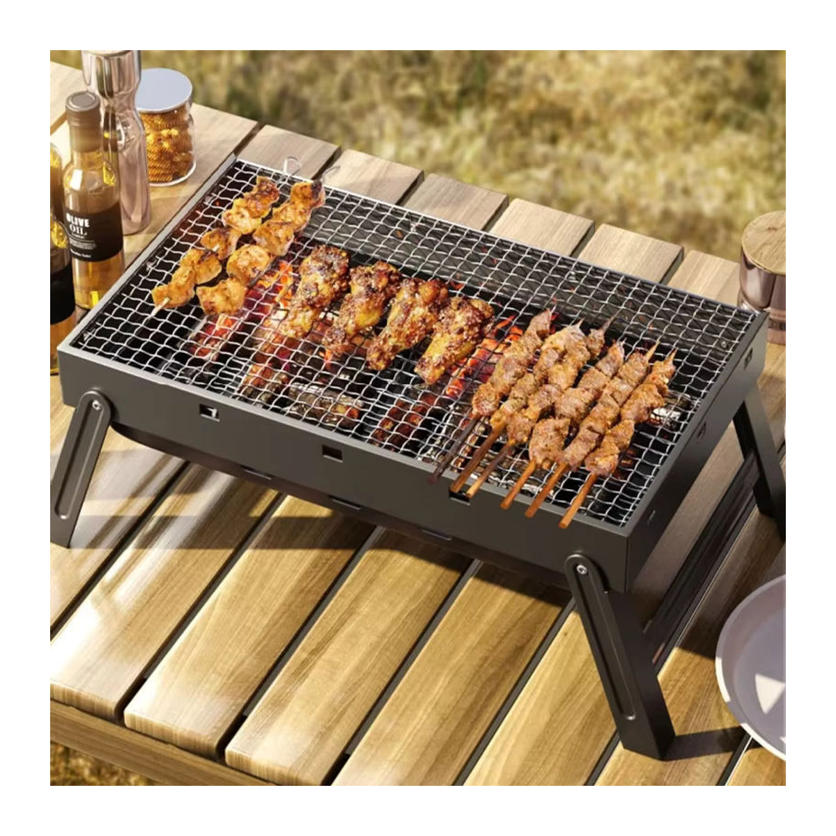 PLYS Tragbarer Holzkohlegrill für Outdoor und Camping in Schwarz und Anthrazit aus Metall - Bild 2